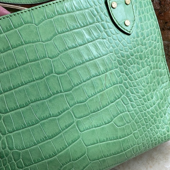 Kate Spade New York Shoulder Bag Hand Purse Green Gold Hardware Croc Embossed - Picture 14 of 15